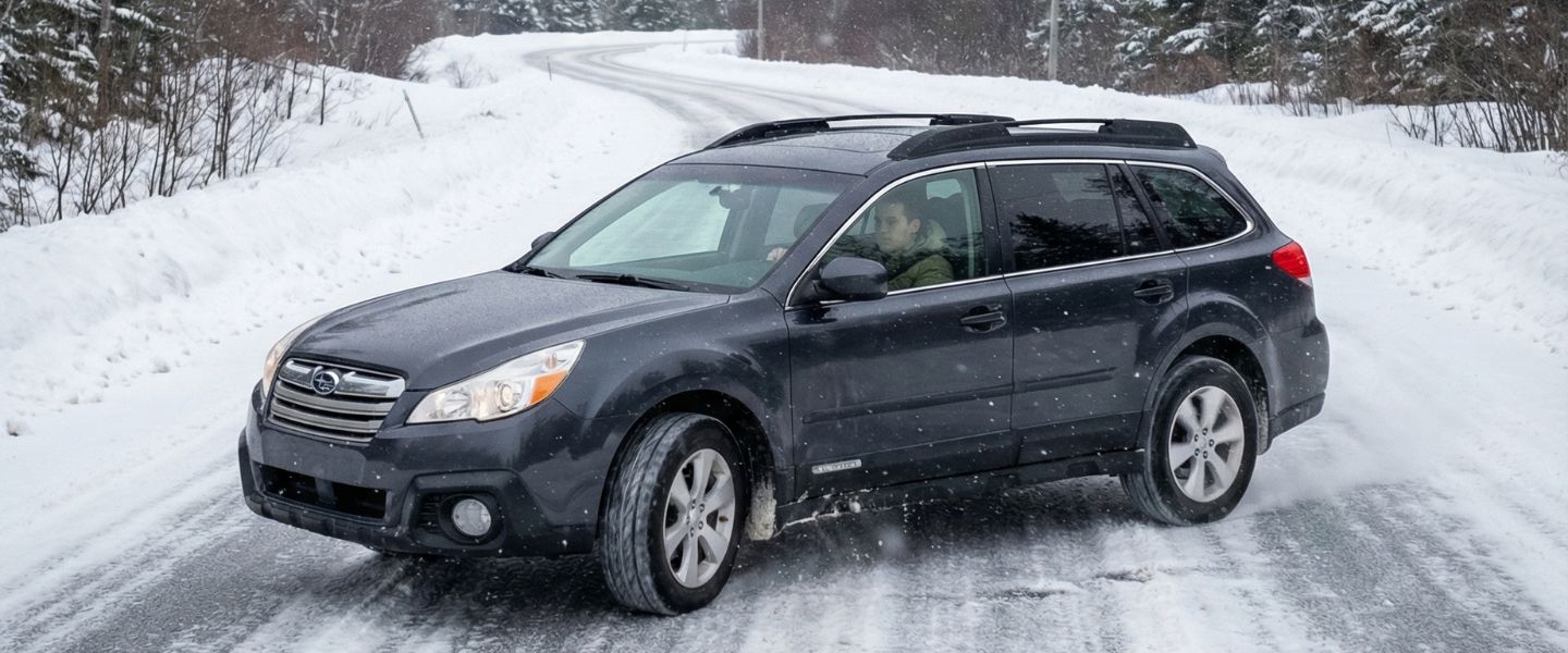 Winter driving on snowy road